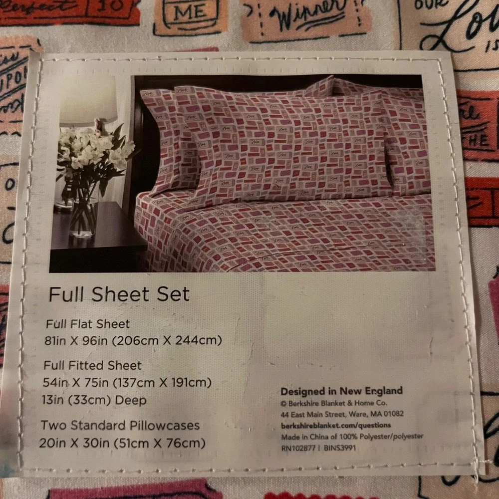 Berkshire Artist Series Full Sheet Set Love Ticket Pattern‎ 4 Piece